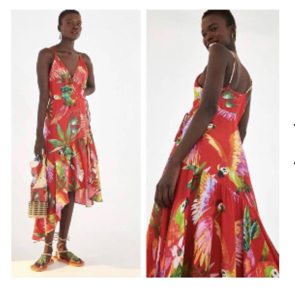 Farm Rio Red Macaw Wrap Dress
